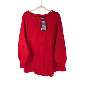 Chaps Cable Knit Sweater Womens Plus Size 2X Red Long Sleeve New